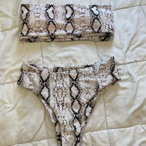 bandeau bikini top and bottom set zebra print